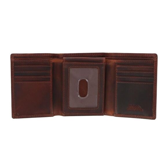 CTM Men's Oil Tanned Leather Trifold Wallet with ID Flap - Picture 2 of 4